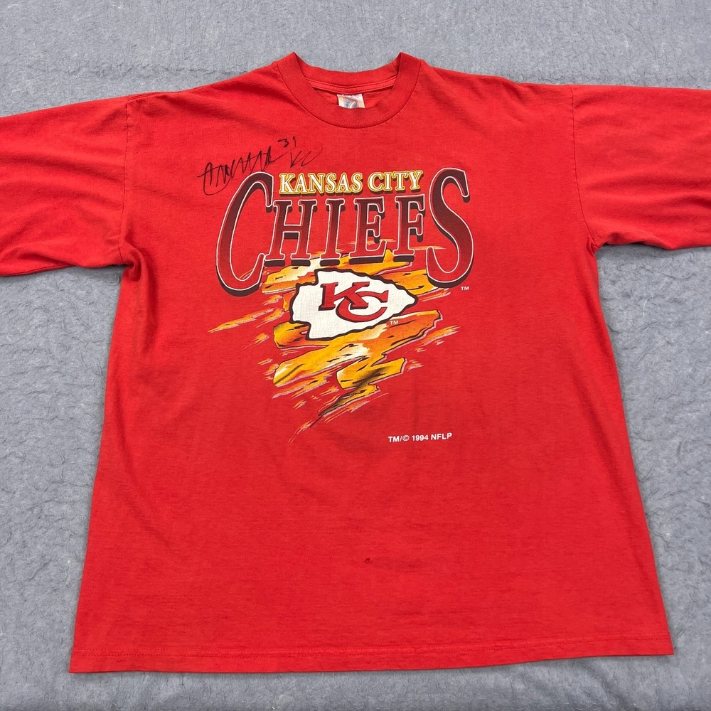 VTG 1994 Kansas City Chiefs Shirt Men's XL Single Stitch Spatter Signed USA 90s*